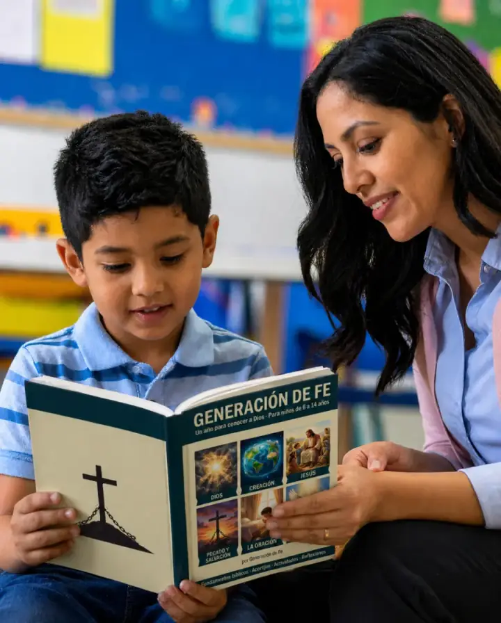 Niño con el libro Generación de Fe
